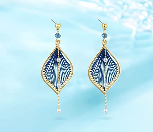 Earrings for Women Colorful Layered Leaf Earrings Bohemian Dangle Drop Tassel Silver Earrings Women Gifts - style: Pearl leaf earrings