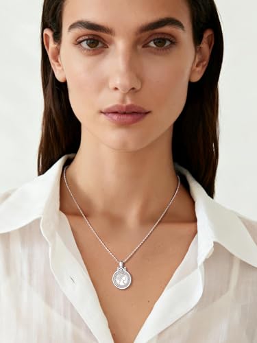 ChicSilver Coin Necklace Sterling Silver Vintage Round Circle Disc Dainty Coin Pendant Necklaces for Women - color: Style A - Silver