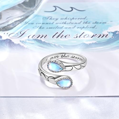 I Am the Storm Sterling Silver Ring for Women Adjustable Open Thumb Ring Inspirational Jewelry - color: I am the storm - Moonstone