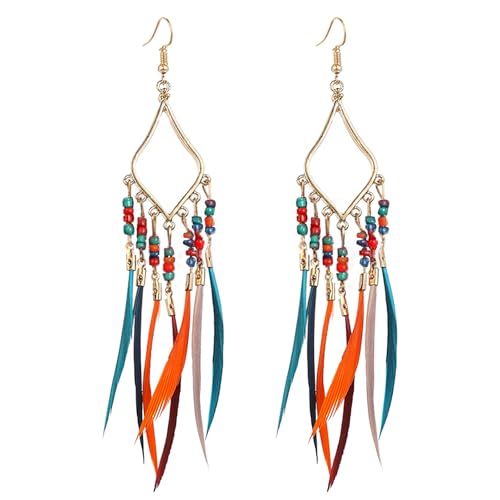 FRESHME Native American Earrings for Women - Ethnic Indian Feather Earrings, Western Jewelry for Photoshoot Music Festival