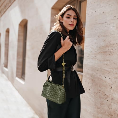 Joryin Woven Women's Crossbody Bag & Evening Purse, Trendy Dumpling Clutch & Hobo Cloud Shoulder Bag Trendy Dumpling Clutch - color: Woven Leather-olive