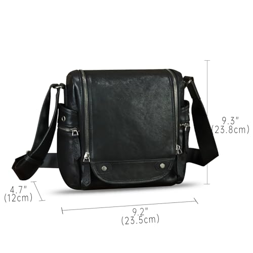Genuine Leather Messenger Bag for Men Crossbody Shoulder Bag Vintage Desinger Satchel Purse Casual Sling Daypack - color: Black