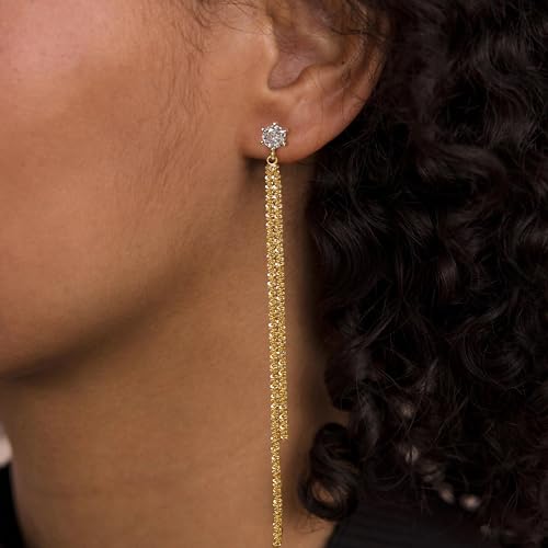 Robaice Gold Long Prom Earrings for Women, 14K Gold Plated Pearl Dangle Drop and Chain Tassel Threader Earrings Dangling，Rhinestone Zirconia Hypoallergenic Bride Party Prom Gold jewelry，Women Gifts - style: D-CZ dangle drop tassel