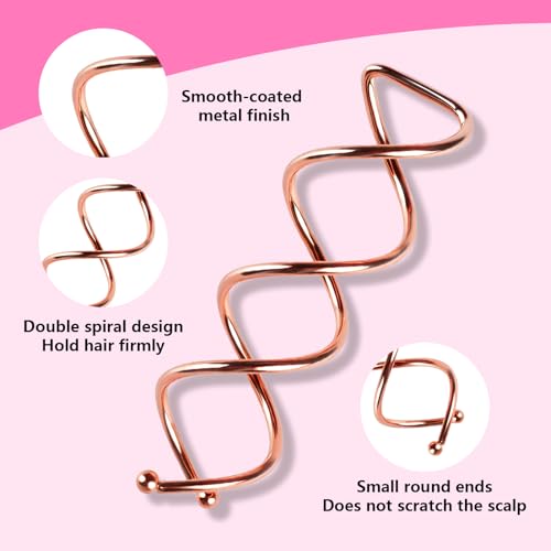 Teenitor 20Pcs Spiral Hair Pins, Spiral Bobby Pins, Spin Pins for Hair Twist, Bobby Pins for Buns Hair Bun Maker with 10 Hair Ties, Rose Gold - color: Rose Gold