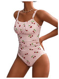 BEAUDRM Women's Boho Floral Print One Piece Swimsuit Y2K Bathing Suits Swimwear Beachwear - color: Pink Cherry, size: Medium
