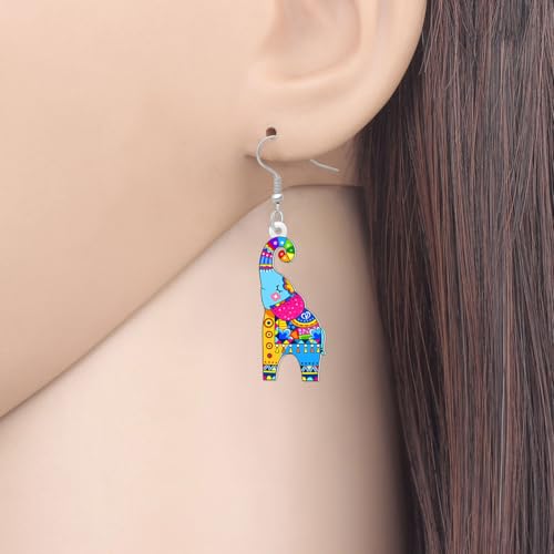 BONSNY Colorful Acrylic Elephant Dangle Earrings Bohemian Tribal Floral Design Boho Jewelry Gifts for Women Funny Novelty Hypoallergenic Spring Summer Gifts Accessories - color: Muiti