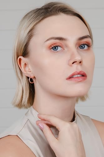 Hoops & Loops 925 Sterling Silver Diamond-Cut Hoop Earrings for Women, 2mm Textured Lightweight Click Top Hoops, 15mm 20mm 25mm 30mm, Silver 14k Yellow Gold & Rose Gold Flash Plated - color: Rose Gold - 15mm (0.59'')