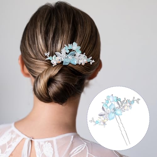 HINZIC 5pcs Flower Tassels Hairpin for Women, Non-Slip Crystal Pearl Silverstick Hair Clips, Retro Chinese Hanfu Wedding Brides Hair Accessories for Long Hair- Silver - color: Silver Magpie Bridge