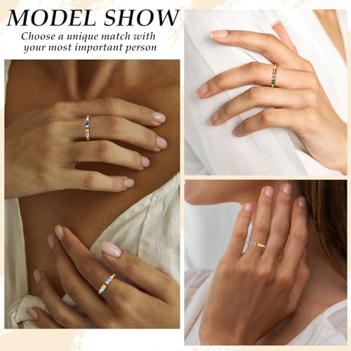 TOBENY Gold Birthstone Rings for Women 14K Gold Plated Adjustable Rings Non Tarnish Gold Stackable Rings Dainty Emerald Green Cubic Zirconia Ring for Mother Daughter Birthday Jewelry Gifts - color: Mar+Apr