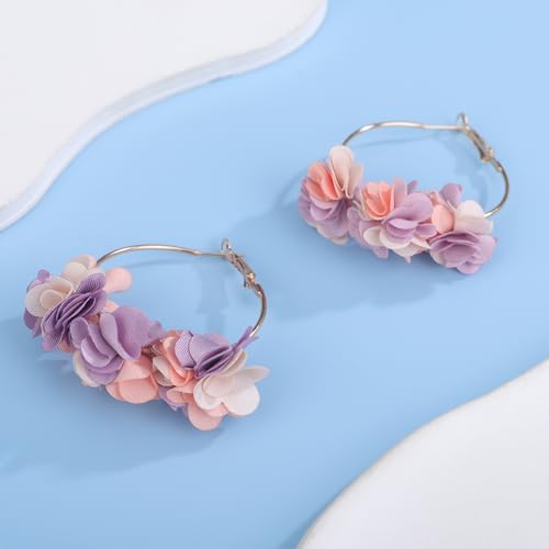 Kercisbeauty Soft Petal Flower Gold Hoop Earrings for Women Enthic Style Spring Summer Holiday Party Jewelry