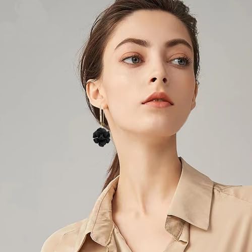 Boho Flower Dangle Earrings for Women Long Drop Resin Acrylic Tiered Petal Statement Earrings Handmade Lightweight Vintage Floral Chunky Drop Jewelry - color: Black