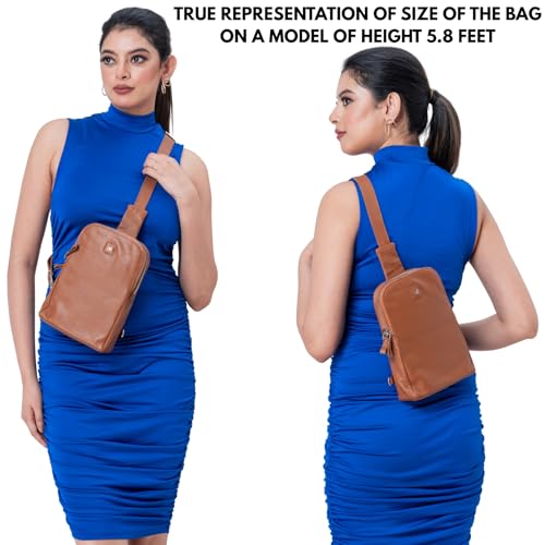 Leather Sling Bag for Women Genuine Crossbody Purse Small Trendy Cross Over Chest with Phone and Credit Card Slots (Cognac Nappa) - color: Cognac Nappa