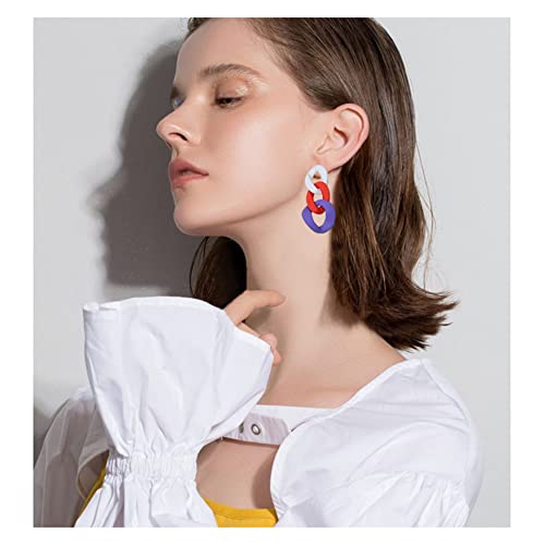 Charm Elegant Hollow Color Chain Acrylic Geometric Temperament Dangle Drop Earrings Bohemian Minimalist Hypoallergenic Jewelry Gift - color: White Red Purple earrings