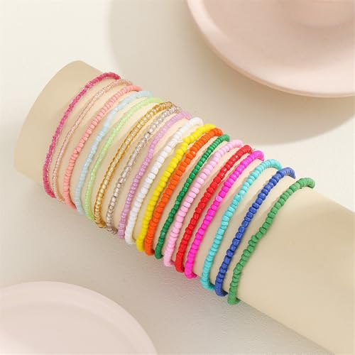 Fuqimanman2020 18Pcs Boho Stackable Beaded Bracelets for Women Colorful Handmade Multilayered Rice Beads Anklets Set Summer Beach Bohemian Jewelry Gift - color: Style 1 Multicolor A