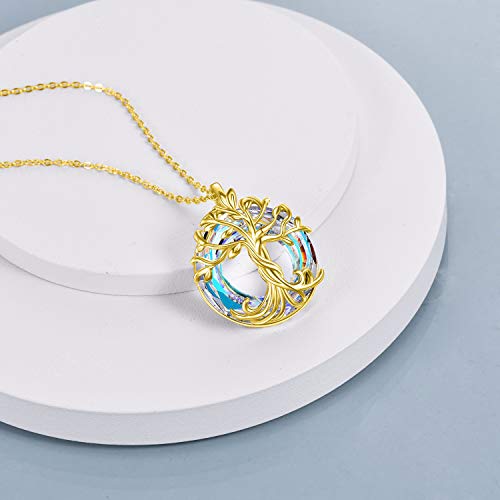 TOUPOP Tree of Life Necklace Gifts for Women 925 Sterling Silver Family Tree Pendant with Crystal Birthday Irish Jewelry Gifts for Women Her Wife Mom - color: 03-Gold-White Crystal