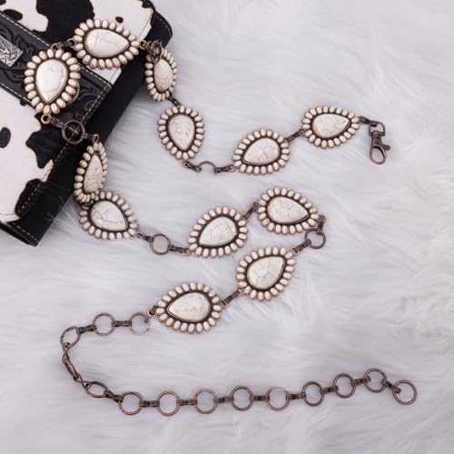 Montana West Rustic Couture's Large Western Concho Metal Belts for Women Cowgirl - color: Buttery White-g