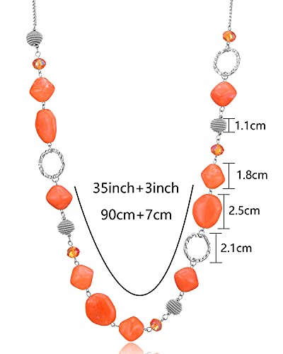 BULINLIN Beaded Long Necklace for Women Silver Sweater Chain Necklace with Crystal Resin Beads, Fashion Jewelry Necklace - color: 53-Dark light orange