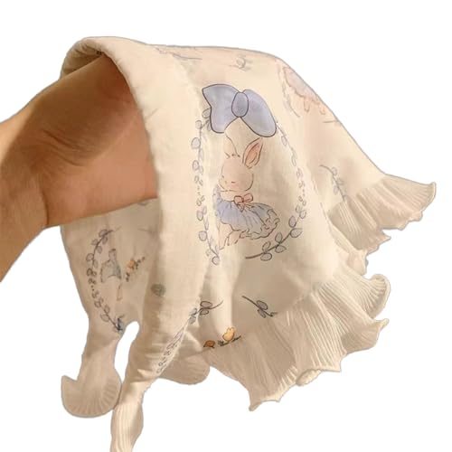 Women's Lace Bandana Headband, Vintage Gingham Triangle Scarf with Bow, French Retro Style for Boho Chic & Casual Outfits (21-White rabbit, One Size) - color: 21-White rabbit