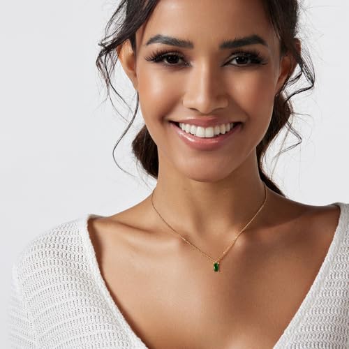 Luxval Diamond Pendant Gold Necklace for Women，Dainty 18k Gold Plated Choker Necklaces Simple Gold Jewelry Gifts for Women Girls - color: Green-Birthstone