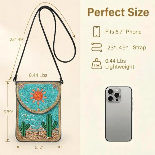 Small Crossbody Bags for Women Designer Cell Phone Bag Boho Shoulder Wallet Purse - color: Cactus