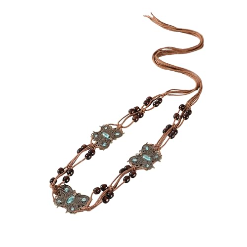 Bohemian Sytle Womens Rope Boho Waist Belt for dress - color: Butterfly Blue