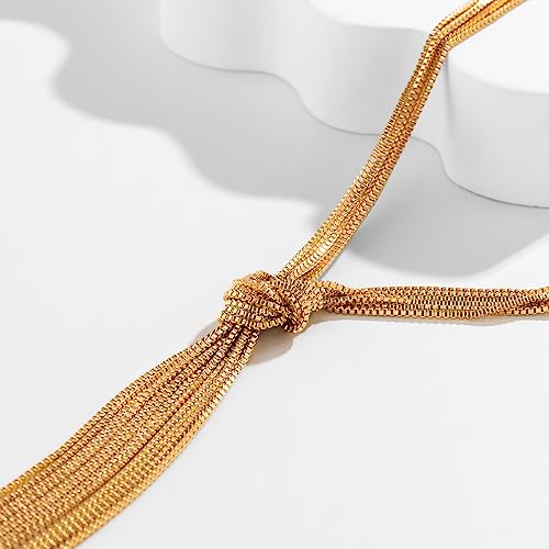 PLOUTOS Chunky Gold Knot Choker Necklace for Women Adjustable Double Snake Chain Design Bold Statement Fashion Jewelry Accessory For Party Daily Wear Gift - color: Gold B