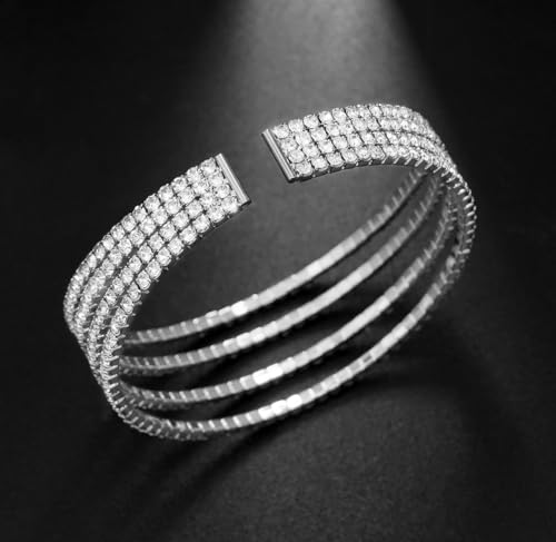 Rhinestone Bracelet for Women MultiLayer Crystal Cuff Bracelet Strand Layered Bracelet - color: Silver 7