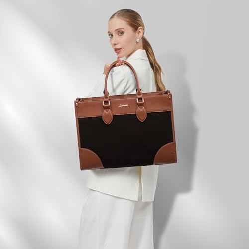 LOVEVOOK Laptop Bag for Women 15.6 lnch,Waterproof Laptops Tote Bags for Womens,Professional Work Bags for Women with Cup Holder,Large Laptop Purse Computer Briefcase Office Teacher Clutch Bag,2 PCS - color: Black - Chestnut Brown, size: 15.6 Inch