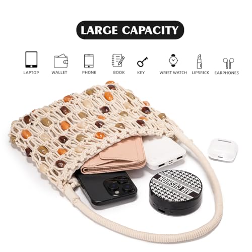 Boho Crochet Shoulder Bag for Women, Colorful Beaded Beach Tote Handbag Lightweight Summer Knit Hobo Purse &Travel Organizer (Style 2)