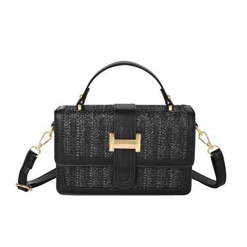 Straw Crossbody Bags for Women Summer Straw Clutch Bag Woven Beach Purse Vacation Handbags | Straw - color: A Black