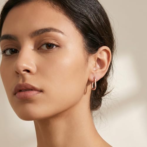 Reffeer 925 Sterling Silver U Hoop Earrings for Women Teens Minimalist Square Hoop Earrings U Huggie Earrings - color: C-Rose
