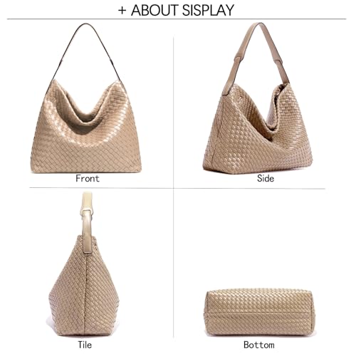 JINMANXUE Women Boston Bag, Woven Hobo Tote Handbag and Purses, Female Satchel Messenger Bags, Fashion Shoulder Crossbody Bag - color: Milk Tea