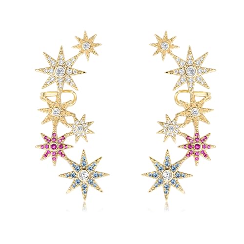 Star Crystal Ear Cuff Earrings for Women Rhinestone Ear Climber Earrings Cubic Zirconia North star Ear Crawler Earrings for Mom Wife - color: Multicolor