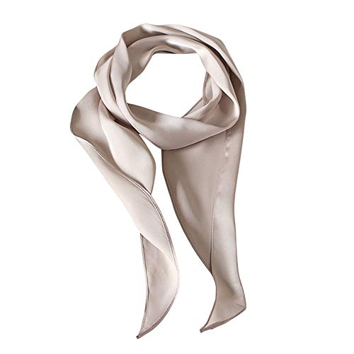 GERINLY Solid Color Long Neckerchief Pure Skinny Scarf Necktie for 50's Costume Party Wedding Cosplay Accessory Headband - color: Champagnegrey