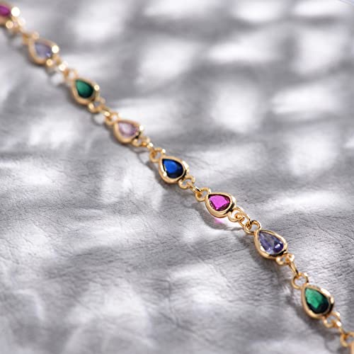 MTMY Gold Anklets for Women 14K Gold Plated Tiny Bead Anklet Colorful Tassel Foot Chain Dainty Adjustable Cute Summer Beach Boho Anklets Jewelry Gift - style: colorful drop B