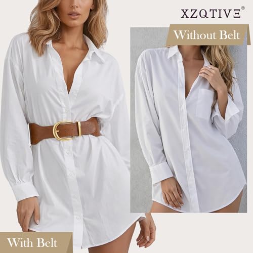 XZQTIVE Women Wide Elastic Waist Belt for Dresses Fashion Cinch Belts Stretchy Waistband with Gold Buckle - color: Brown, size: Fit Waist Size 26"-29"