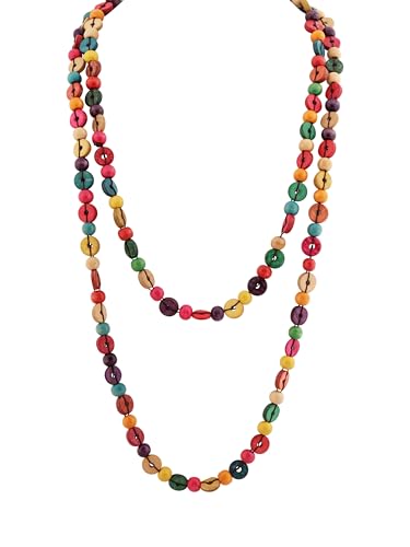 MINACHI Colorful Irregular Beaded Long Necklace, Coated Reflective Glass Beads, Bohemian Vintage Chunky Costume Jewelry for Women - style: Necklace NECK.007
