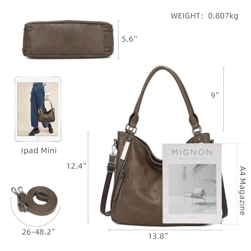 Shoulder Handbags for Women Large Soft Casual PU Leather Hobo Tote Purses - color: Khaki