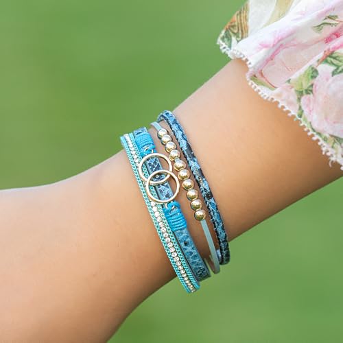 FANCY SHINY Boho Leather Wrap Bracelet Stackable Infinity Chunky Cuff Bracelets Western Hippie Outfits Jewelry Valentine Gifts for Women - color: Snakeskin Blue
