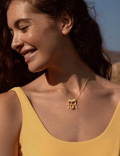 Freekiss Gold Pendant Necklace for Women, Dainty Diamond Necklaces for Women Simple 14K Gold Plated Paperclip Choker Necklaces Cute Minimalist Open Oval Necklaces Gold Jewelry for Women Gifts - color: Gold, style: Number 11 - Citrine Yellow Oval