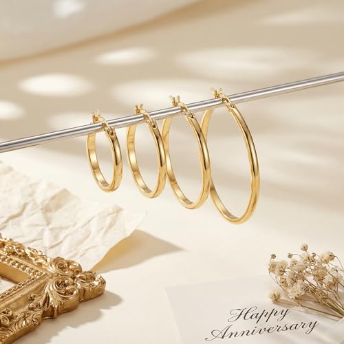 Gold Hoop Earrings 14K Gold Earrings for Women Gold Hoop Earrings for Womens Hoops Pure Minimal Style for Light and Delicate Hoops Earring for Womens 20/25/30/40mm - size: 20mm