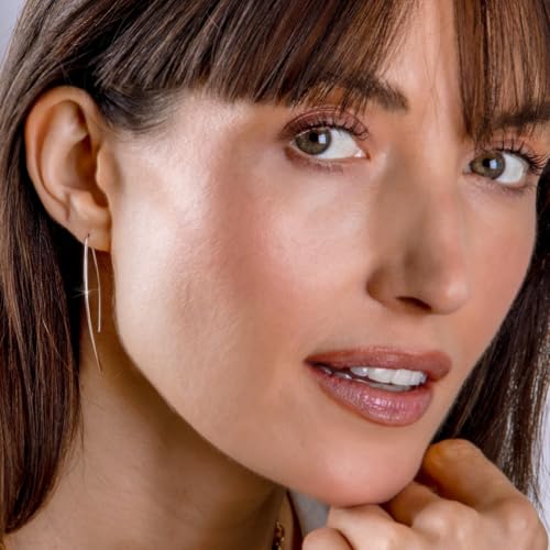 Upside Down Hoop Earrings - Hypoallergenic Lightweight Wire Needle Drop Dangle Threader Hoops for Women, Safe for Sensitive Ears - Plated in 925 Sterling Silver or 18k Gold - color: 2" inch - 925 Sterling Silver Plated