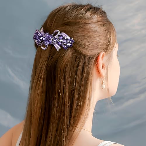Joez Wonderful Rhinestone Hair Clip Sparkly Crystal Barrettes French Wedding Prom Engagement Pageant First Communion Hair Decorative Accessories for Women Long Hair (Bow Purple, 1 Pcs) - color: Rhinestone Butterfly Purple