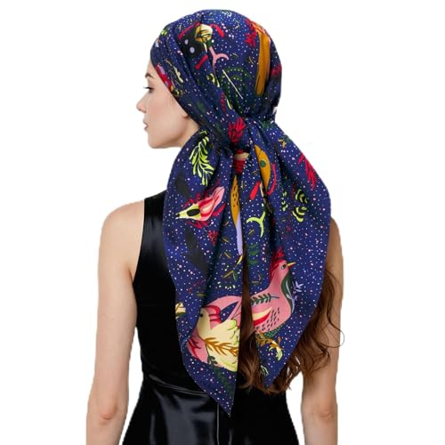 QIUTIMIY 35"x35" Like Silk Head Scarf for Women Satin Feel Large Square Scarf for Hair Wrapping and Sleeping Fashion Bandana - color: (90cm)square Scarf 16