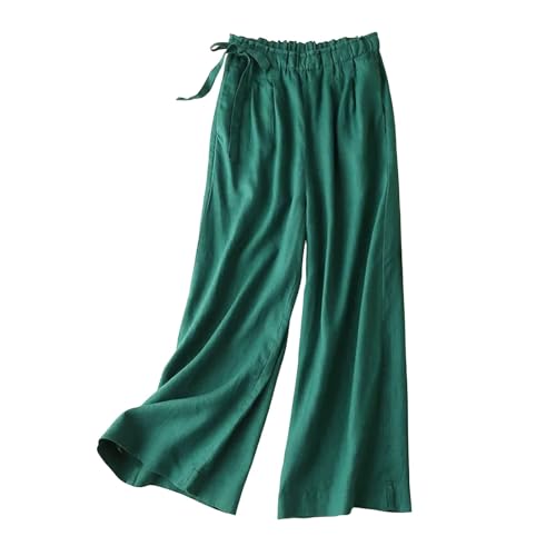 JiXiang Women's Palazzo Pants Wide Leg Boho High Waisted Side Drawstring Lounge Trousers Flowy Casual Loose Lightweight Pants - color: 1-green, size: X-Large