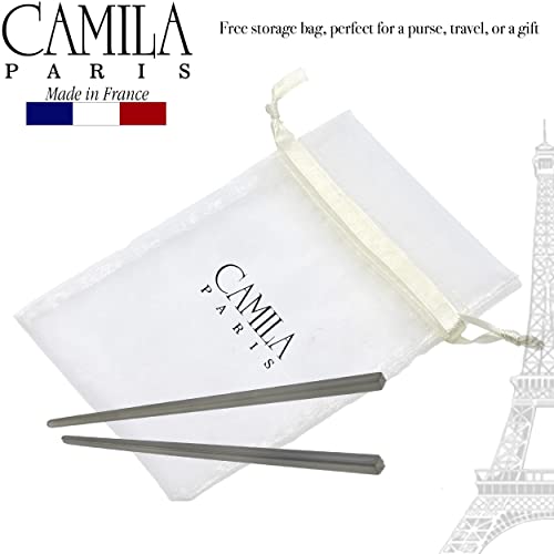 Camila Paris CP3381 French Twist Stick Hair Pin, Set of 2 Gray, Girls Chopsticks Hair Pins for Girls Spiral Updo Chignon Bun Holder, Styling Hair Accessories for Women, Made in France - color: Gray