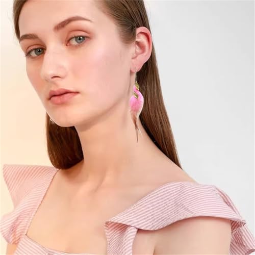 Bohemian Handmade Natural Long Feather Dangle Earrings for Women Multicolor Tassel Feathers Dangle Drop Earrings Vintage Bohemian Earrings Boho Feather Earrings - color: Pink