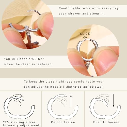 MILACOLATO 925 Sterling Silver Hoop Earrings for Women 18K Gold/Rhodium Plated Drop Dangle Hoop Earrings with Charms Cross Spike Moon Star Paperclip Link Statement Earrings Convertible Link Huggie Earrings Hypoallergenic - color: Silver Tone : Hoop with D