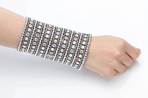 Szxc Womens Ballroom Rhinestone Stretch Cuff Bracelets Fit Wrist Circumference from 6.5" to 7.8" - Lead & Nickle Free - color: Color-Changing Silver