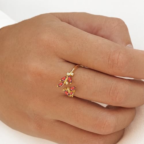 Dainty Rings Open Adjustable Ring Leaf Ring for Women Dainty Stackable Rings for Women - color: Red